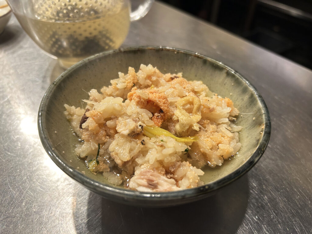 画像：よっしー＠関西グルメ　大トロイワシと炙り明太子釜飯　1,780円（税別）